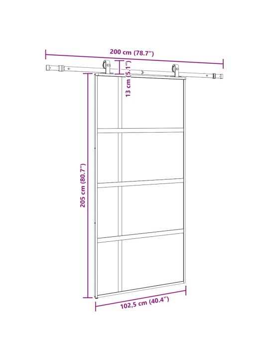 liukuovi laitteistosarjalla musta 102,5x205 cm karkaistu lasi