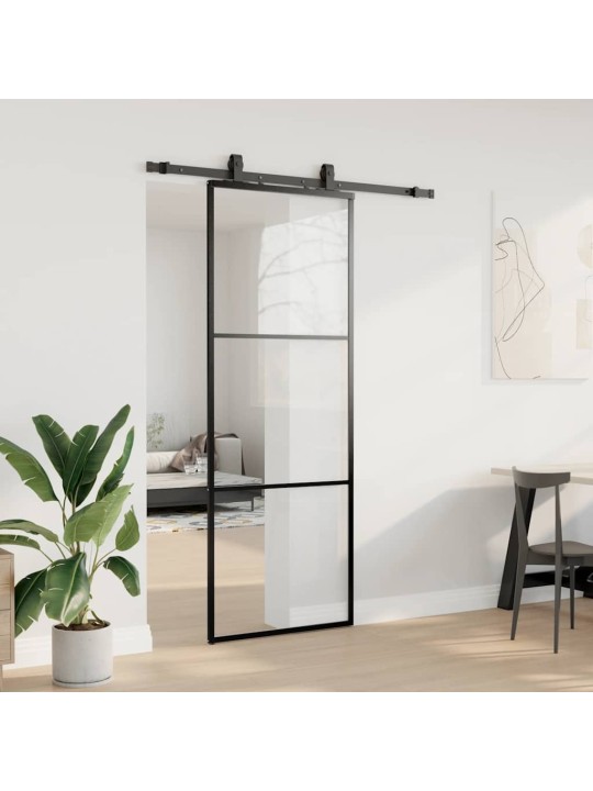 Liukuovi asennustarvikkeilla musta 76x205 cm ESG lasi