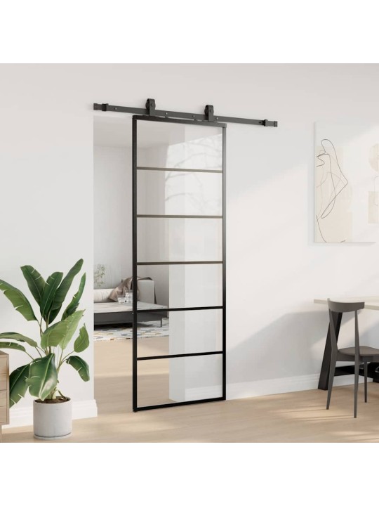 Liukuovi asennustarvikkeilla musta 76x205 cm ESG lasi