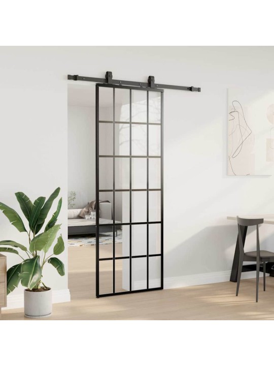 Liukuovi asennustarvikkeilla musta 76x205 cm ESG lasi
