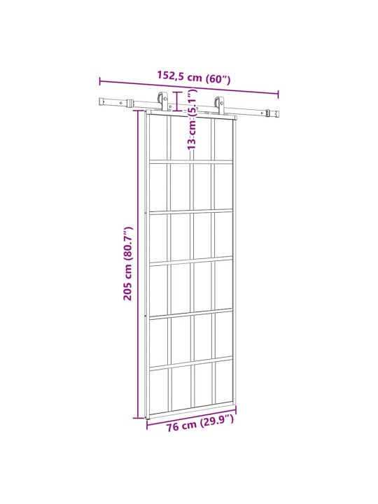 Liukuovi asennustarvikkeilla musta 76x205 cm ESG lasi