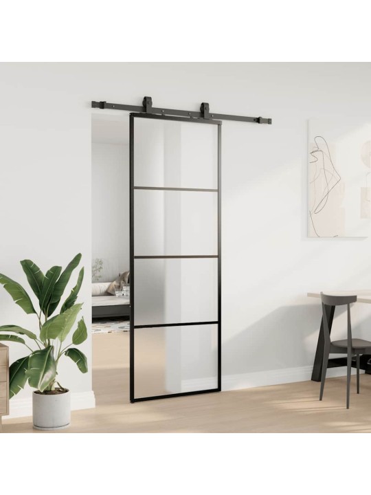 Liukuovi asennustarvikkeilla musta 76x205 cm ESG lasi