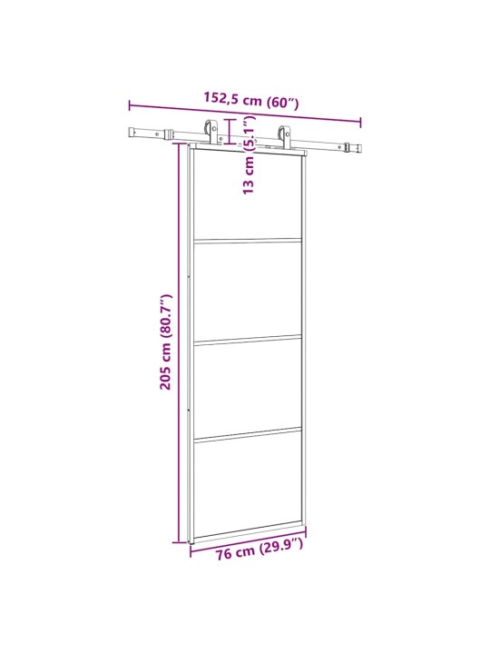Liukuovi asennustarvikkeilla musta 76x205 cm ESG lasi