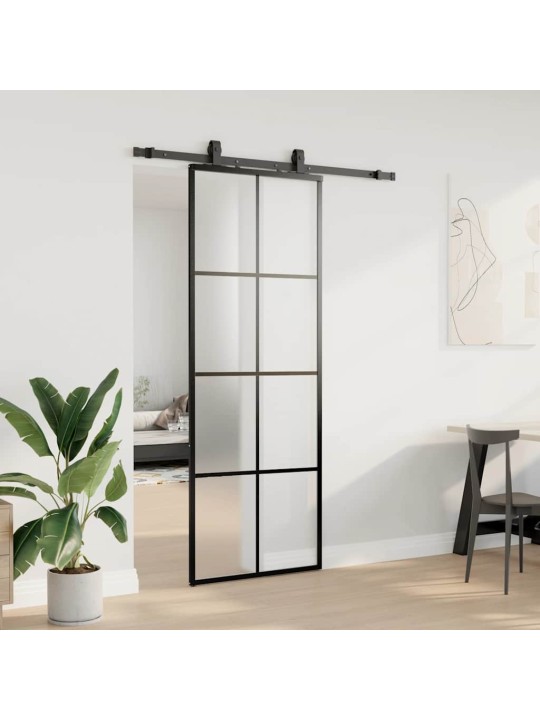 Liukuovi asennustarvikkeilla musta 76x205 cm ESG lasi