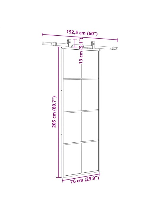 Liukuovi asennustarvikkeilla musta 76x205 cm ESG lasi