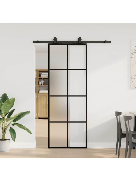 Liukuovi asennustarvikkeilla musta 76x205 cm ESG lasi