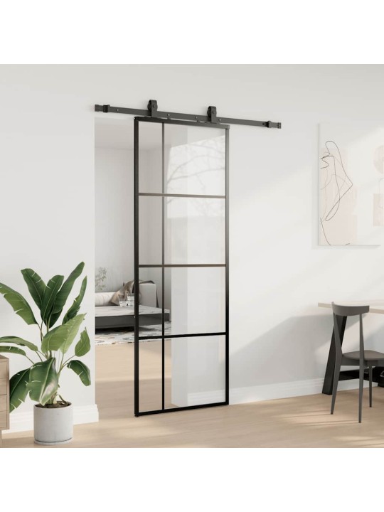 Liukuovi asennustarvikkeilla musta 76x205 cm ESG lasi
