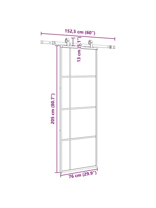 Liukuovi asennustarvikkeilla musta 76x205 cm ESG lasi