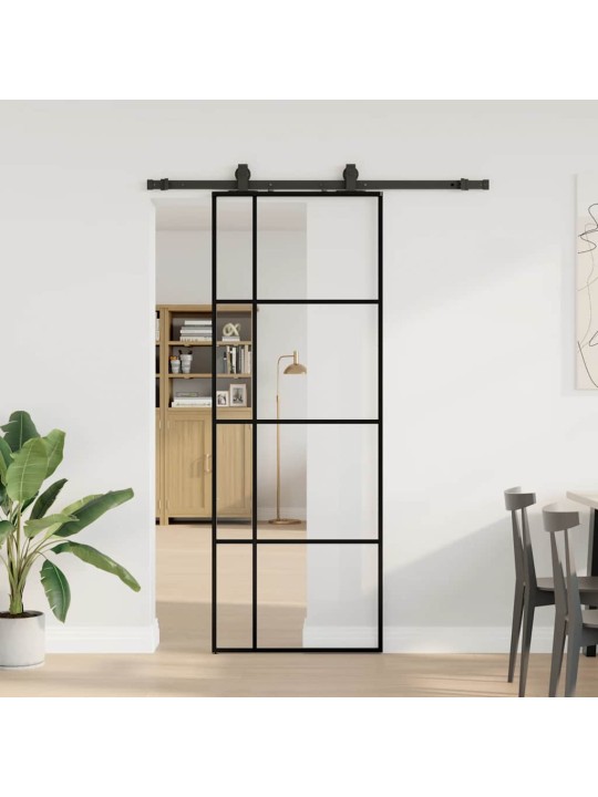 Liukuovi asennustarvikkeilla musta 76x205 cm ESG lasi