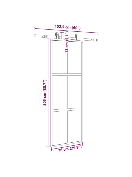 liukuovi laitteistosarjalla musta 76x205 cm karkaistu lasi