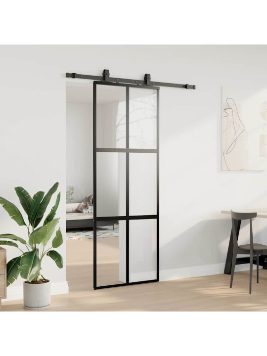 liukuovi laitteistosarjalla musta 76x205 cm karkaistu lasi