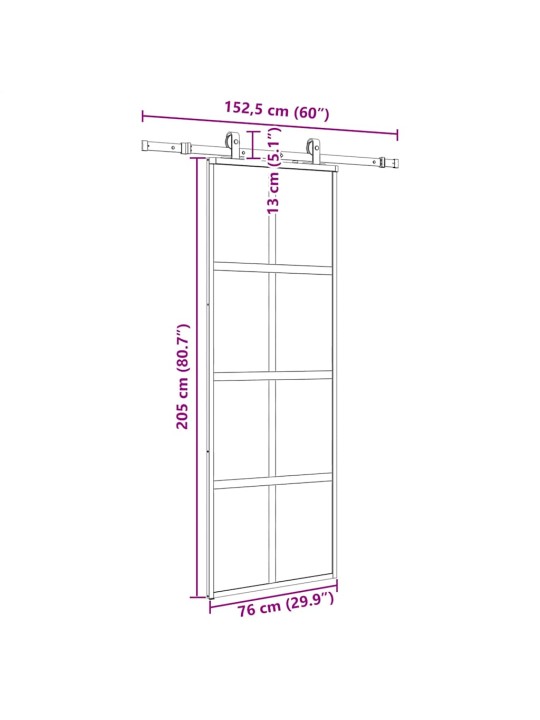 liukuovi laitteistosarjalla musta 76x205 cm karkaistu lasi