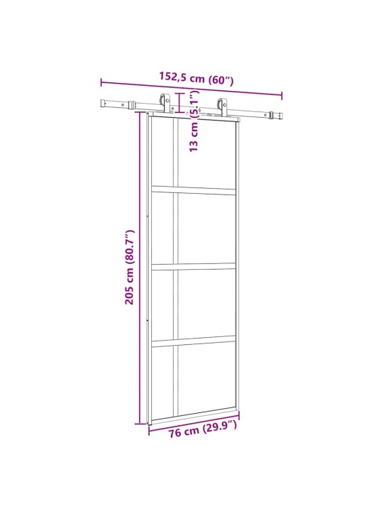 liukuovi laitteistosarjalla musta 76x205 cm karkaistu lasi