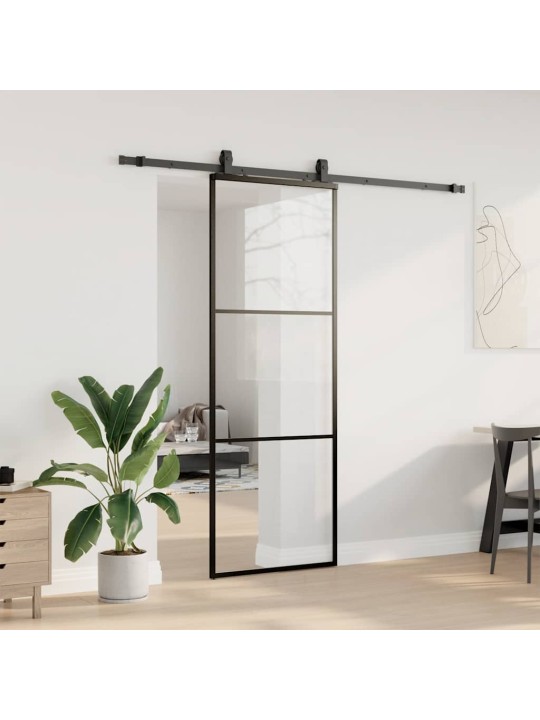 Liukuovi asennustarvikkeilla musta 76x205 cm ESG lasi