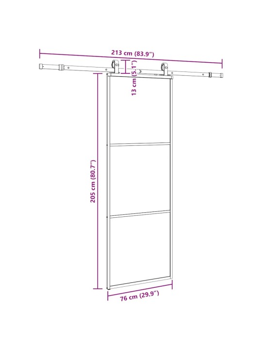 Liukuovi asennustarvikkeilla musta 76x205 cm ESG lasi