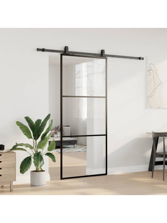 Liukuovi asennustarvikkeilla musta 90x205 cm ESG lasi