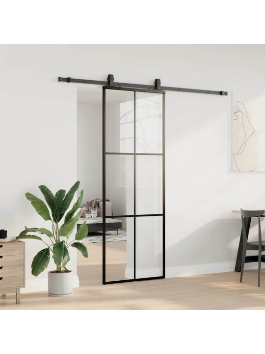 Liukuovi asennustarvikkeilla musta 76x205 cm ESG lasi