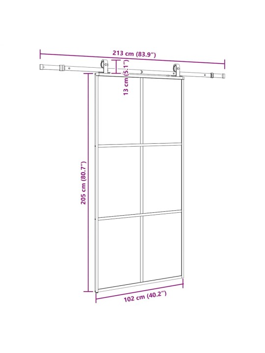 liukuovi laitteistosarjalla musta 102x205 cm ESG lasi