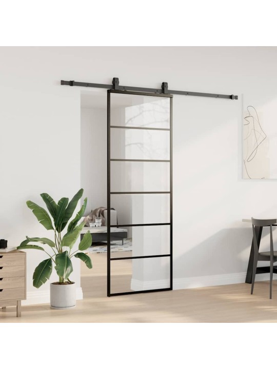 Liukuovi asennustarvikkeilla musta 76x205 cm ESG lasi