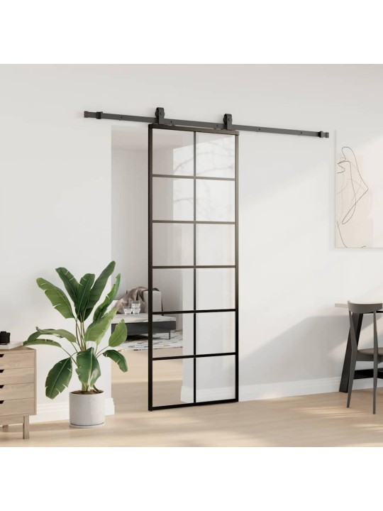 Liukuovi asennustarvikkeilla musta 76x205 cm ESG lasi