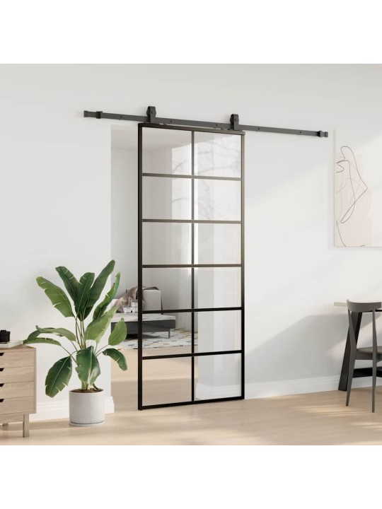 Liukuovi asennustarvikkeilla musta 90x205 cm ESG lasi