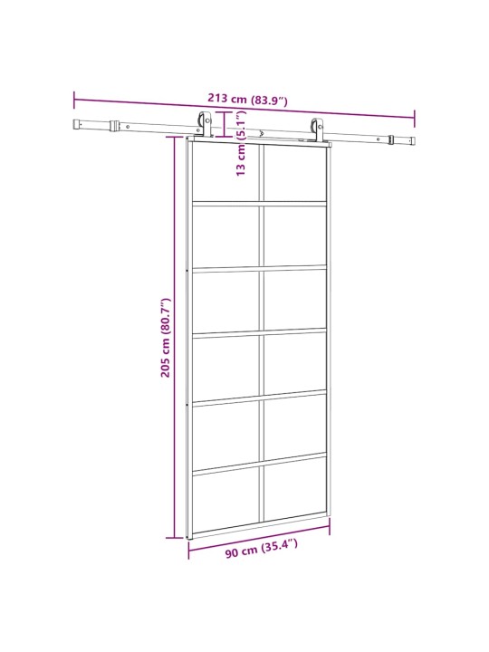 Liukuovi asennustarvikkeilla musta 90x205 cm ESG lasi