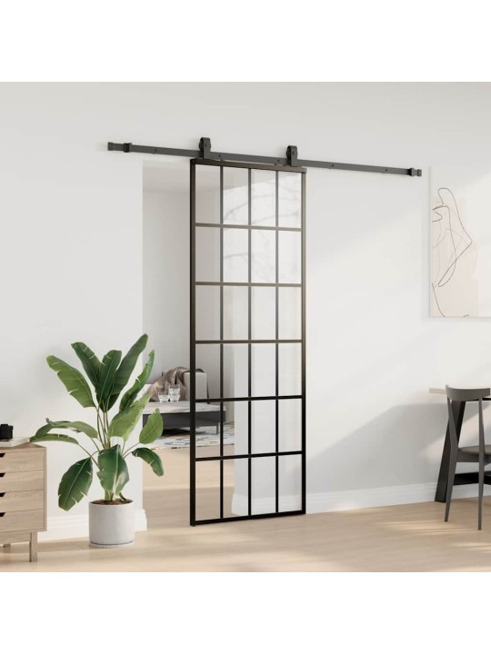 Liukuovi asennustarvikkeilla musta 76x205 cm ESG lasi