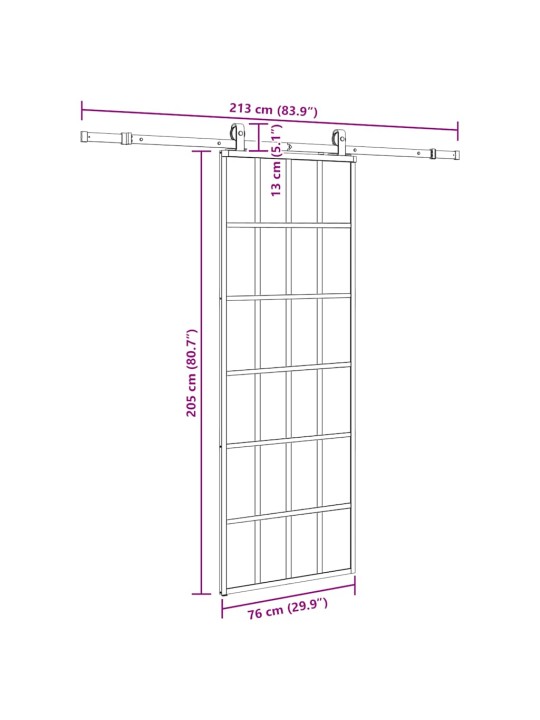 Liukuovi asennustarvikkeilla musta 76x205 cm ESG lasi