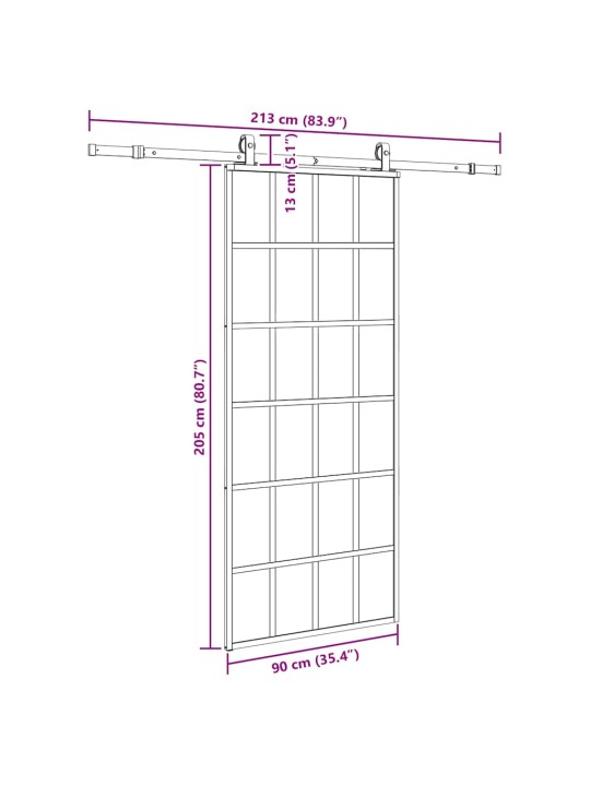 Liukuovi asennustarvikkeilla musta 90x205 cm ESG lasi