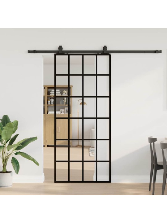 Liukuovi asennustarvikkeilla musta 90x205 cm ESG lasi