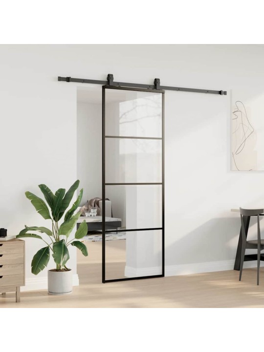 Liukuovi asennustarvikkeilla musta 76x205 cm ESG lasi