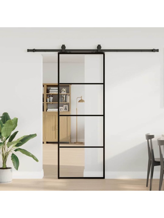 Liukuovi asennustarvikkeilla musta 76x205 cm ESG lasi