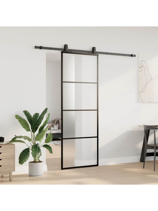 Liukuovi asennustarvikkeilla musta 76x205 cm ESG lasi
