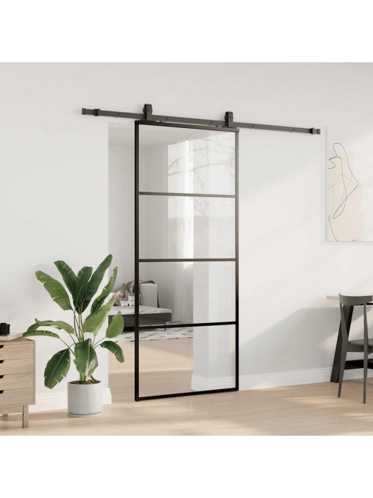 Liukuovi asennustarvikkeilla musta 90x205 cm ESG lasi