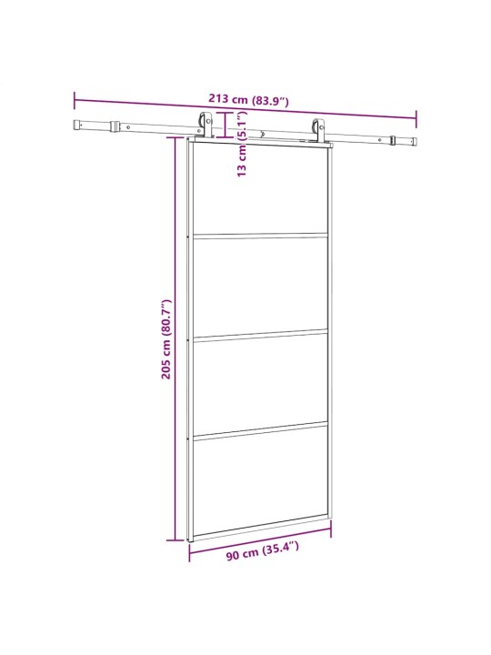 Liukuovi asennustarvikkeilla musta 90x205 cm ESG lasi