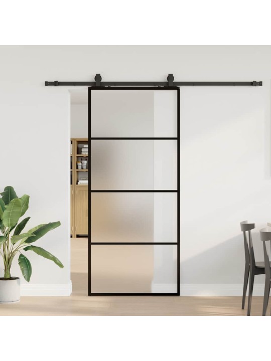 Liukuovi asennustarvikkeilla musta 90x205 cm ESG lasi