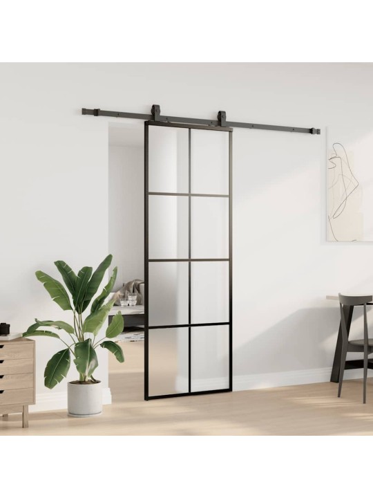 Liukuovi asennustarvikkeilla musta 76x205 cm ESG lasi