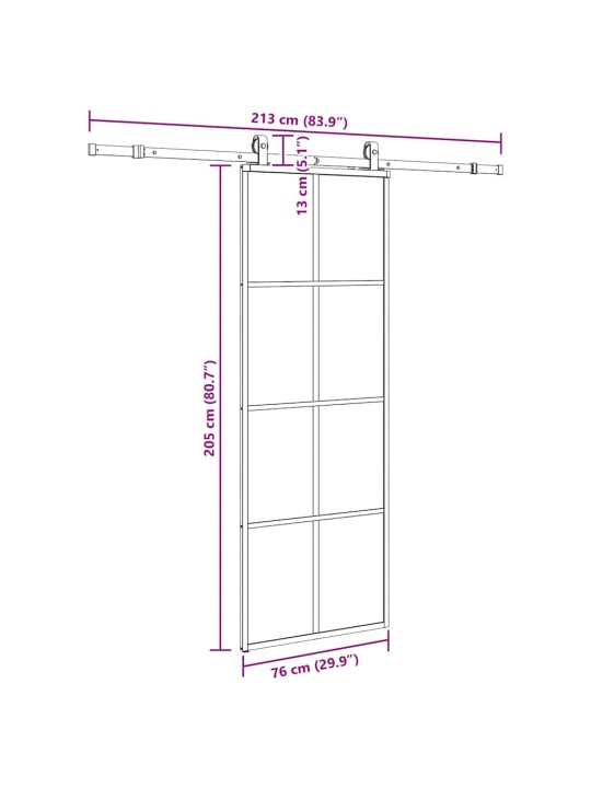 Liukuovi asennustarvikkeilla musta 76x205 cm ESG lasi