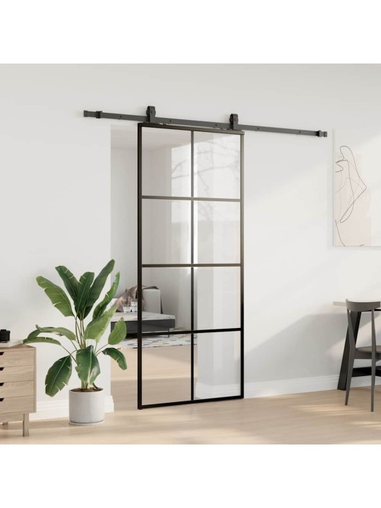 Liukuovi asennustarvikkeilla musta 90x205 cm ESG lasi