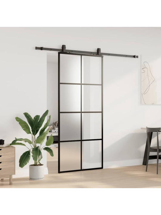 Liukuovi asennustarvikkeilla musta 90x205 cm ESG lasi