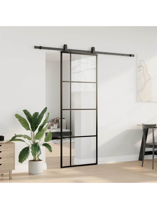 Liukuovi asennustarvikkeilla musta 76x205 cm ESG lasi