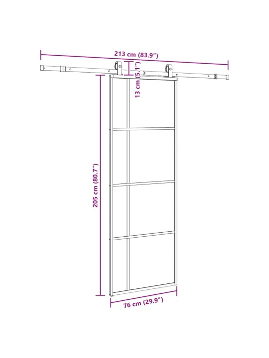 Liukuovi asennustarvikkeilla musta 76x205 cm ESG lasi