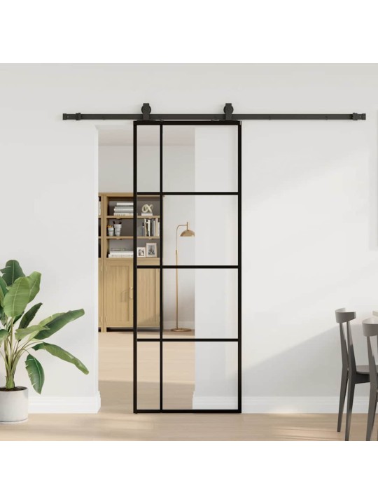 Liukuovi asennustarvikkeilla musta 76x205 cm ESG lasi