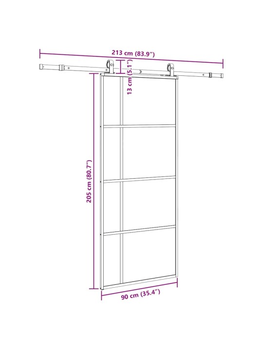 Liukuovi asennustarvikkeilla musta 90x205 cm ESG lasi