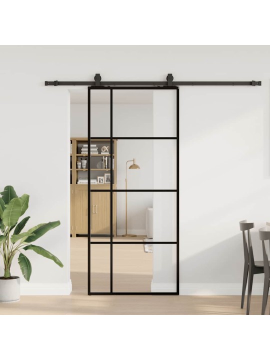 Liukuovi asennustarvikkeilla musta 90x205 cm ESG lasi