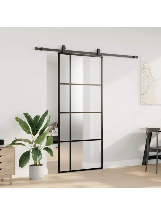 Liukuovi asennustarvikkeilla musta 90x205 cm ESG lasi