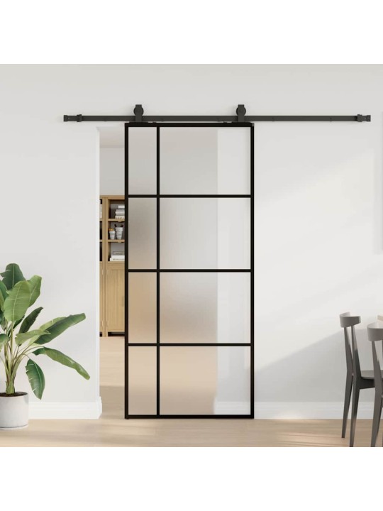 Liukuovi asennustarvikkeilla musta 90x205 cm ESG lasi
