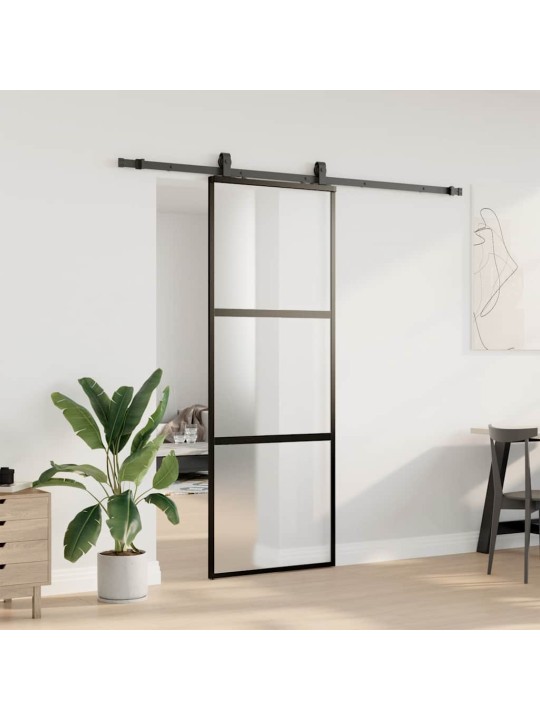 liukuovi laitteistosarjalla musta 76x205 cm karkaistu lasi