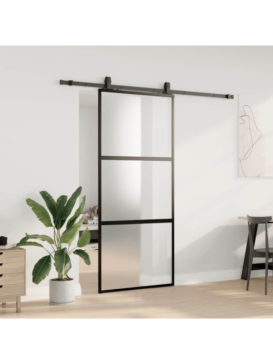 liukuovi laitteistosarjalla musta 90x205 cm karkaistu lasi