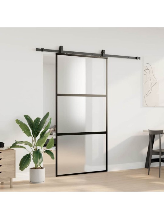 liukuovi laitteistosarjalla musta 102,5x205 cm karkaistu lasi